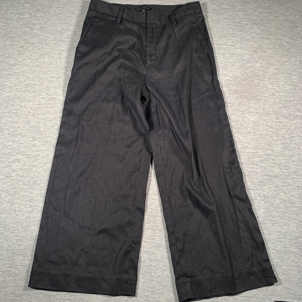 Banana Republic Pants Womens 6 Black Linen Blend Wide Leg Cropped‎ Trousers Work